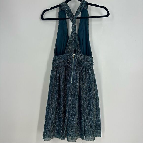 LULU’S Ailey Gold Teal Blue Skater Dress Sz XS - Picture 6 of 12